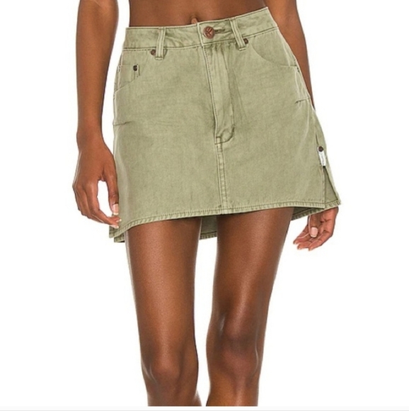 One Teaspoon Vanguard Mid Rise Relaxed Denim Skirt In Olive Size 27 Brand New - Picture 1 of 13